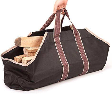 HIO Firewood Carrier, 36.5 Inch Log Tote Bags, Deluxury Fireplace Accessories, Black