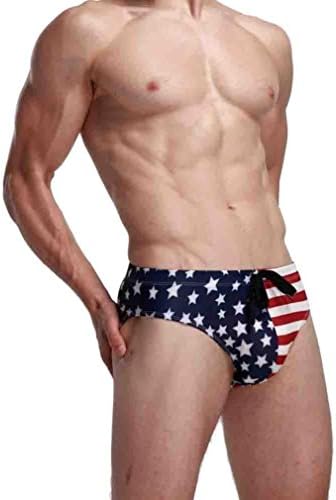 OMfeng Mens Sexy American Flag Print Bikini Briefs Swimwear BeachWear Trunk Underpants (Blue, L)