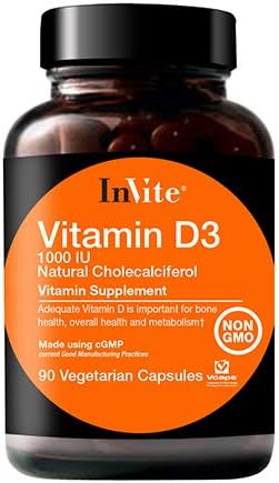 InVite Health Vitamin D3 1000IU, Provides Nutritional Support for Bone Health, Metabolism and Overall Health, Natural Cholecalciferol, Non-GMO Dietary Supplement, 90 Vegetarian Capsules (Pack of 1)