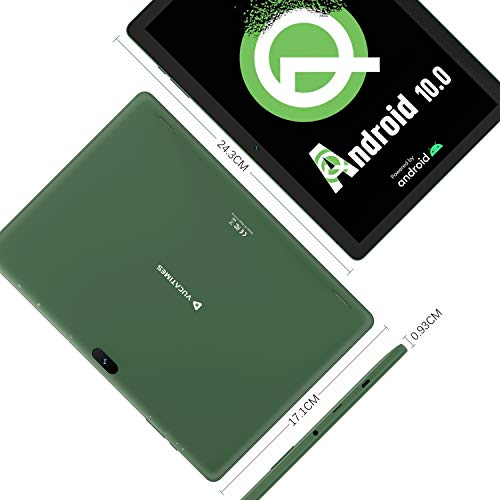 Tablet 10-Inch Android 10.0 - VUCATIMES 32GB ROM IPS HD Display Quad-Core Processor WiFi Bluetooth 4.2 Google Certified, Play Store Pre Installed, N10 (Green)