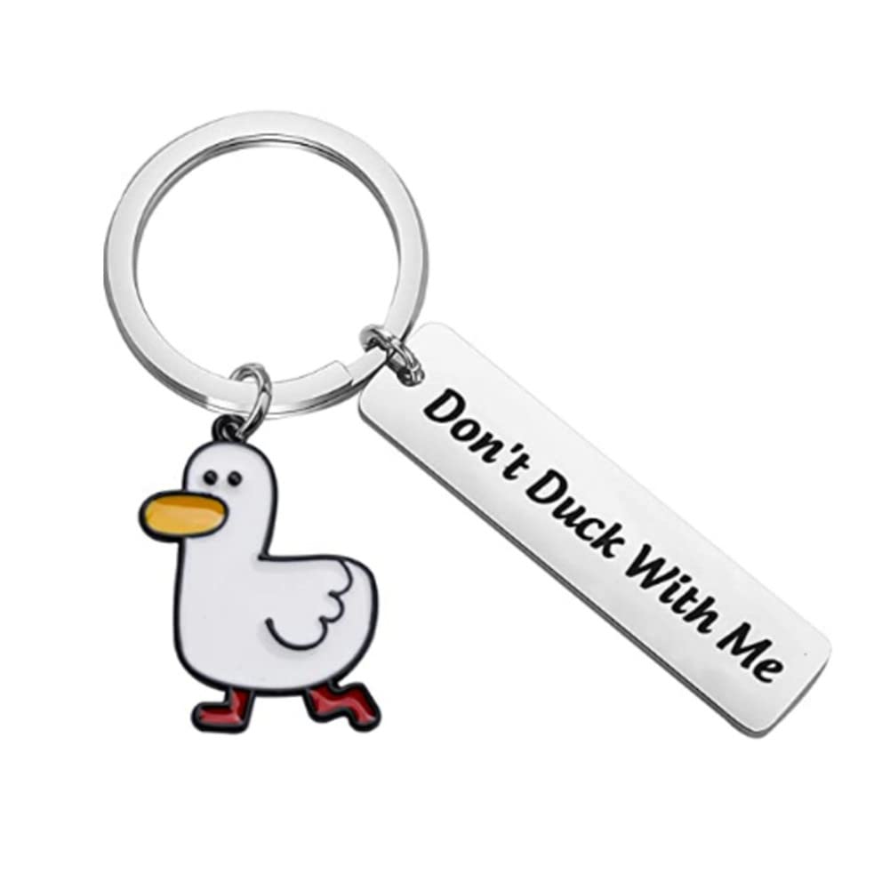 zhixuan Cartoon Duck Keychain Don’t Duck with Me Metal Duck Lovers Gift Key Chain Keyrings Gift Present for Boyfriend Husband Girlfriend Couple (silver)