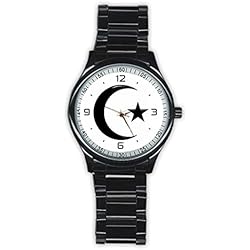 Larons Men's Moon and Star Stainless Steel Round Watch