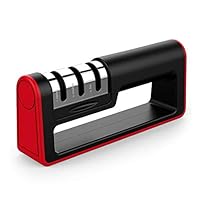 Knife Sharpener, Kitchen Knife Sharpener, Aukor 3-Stage Knife Sharpening Tool, Helps Repair, Restore and Polish Blades, Tungsten Steel, Diamond and Ceramic Rod Materials, Ergonomic & Safe, Red