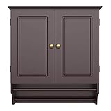 Yaheetech Bathroom/Kitchen Wall Mounted Cabinet Double Door Hanging Bar Storage Cupboard, Espresso