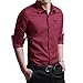 LOCALMODE Men's Military Slim Fit Dress Shirt Casual Long Sleeve Button Down Dress Shirts Wine Red S