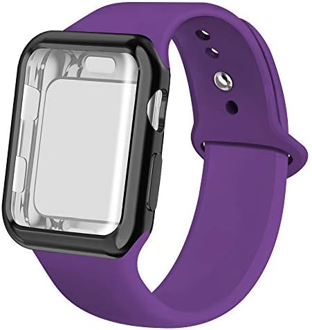 jwacct Compatible for Apple Watch Band with Screen Protector 38mm 40mm 42mm 44mm, Soft Silicone Replacement Sport Band Compatible for Apple iWatch Series 1/2/3/4/5