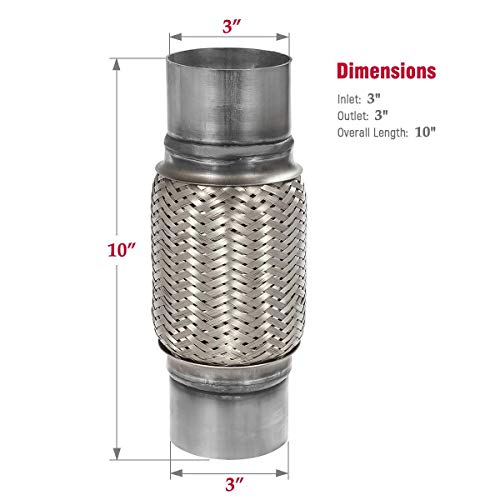 Upower 3 Inch Diameter Exhaust Flex Extension Pipe Connector Tube, 4"+6" 10"OAL Heavy Duty Stainless Steel