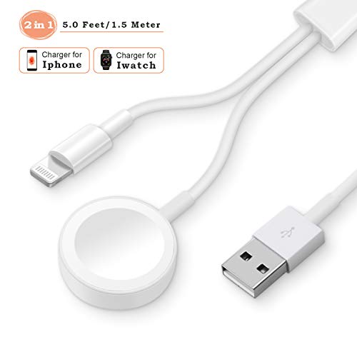 2 in 1 Wireless Charger for Apple Watch & Phone Charger Cable 5ft/1.5m Charging Cable Compatible with for Apple Watch Series 4/3/2/1& iPhone 11/XR/XS/XS Max/X/8/8Plus/iPad4/iPadAir/Mini iWatch Charger - Thumbnail 7