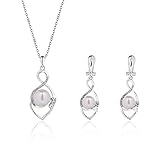 F-U 18K Gold Tone Crystal Necklace Drop Earrings Set Pearl Jewelry Set Wedding Jewelry for Women