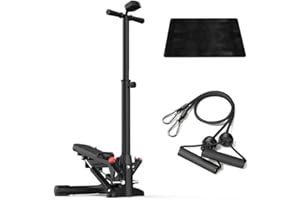FOVEMIG Steppers for Exercise at Home,Mini Stair Stepper with Handlebar and Resistance Bands,Stair Step Workout Machine,Total Body Cardio Equipment, Optional Twist Motion,Non-Slip Pedals – 300 LB Max Weight