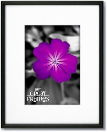 SET of 2 - 8x10 Frosted Black Aluminum Metal Picture Frames and Glass with Single White Mats for 5x7.