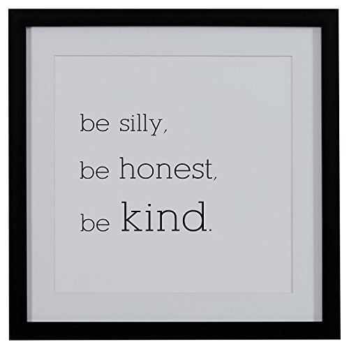 Modern Black and White Be Silly Word Art, Black Frame, 22" x 22"