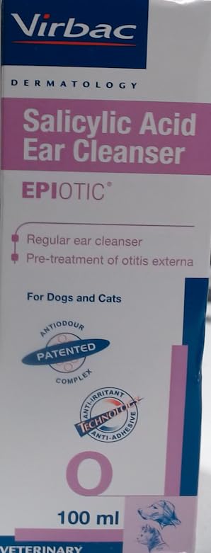 Epiotic 100ml Ear Cleaner Cleanser for Pet Dogs Cats, 100 ml dropper bottle, Stop Wax Build Up and Ear infection, Cat and Dog Ear Wax Removal- Veterinary grade.