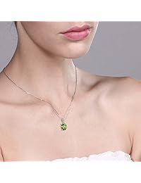 Collar con Colgante de oro blanco de 10 K y 9 x 7 mm verde peridot Diamante redonda (1.80 quilates, con 18 inch Cadena)
