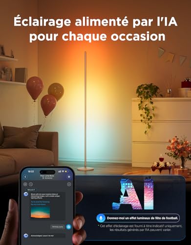 Govee RGBIC Living Room Floor Lamp, WiFi LED Floor Lamp Works with Alexa, Matter, Google APP, Music Sync, 16 Million Colours and 61 Stage Modes, Modern Lamp for Bedroom Room, Gold