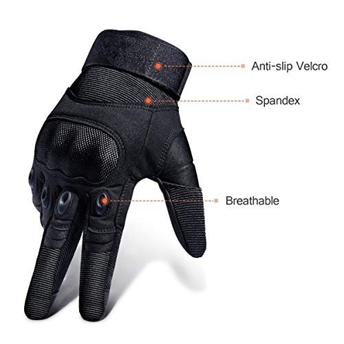 Tactical Gloves, Army Military Rubber Hard Knuckle Outdoor Full Finger Touch Screen Gloves for Men Cycling Motorcycle Hunting Shooting Hiking Camping Airsoft Paintball (XL, Black)