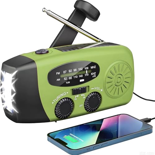 Notfall-Solarradio,Solarbaby Selbstbetriebenes Kurbelradio mit LED-Taschenlampe, SOS-Alarm,AM/FM Wetter Wind Up Radio mit 2000mAh Akku für Notladung v
