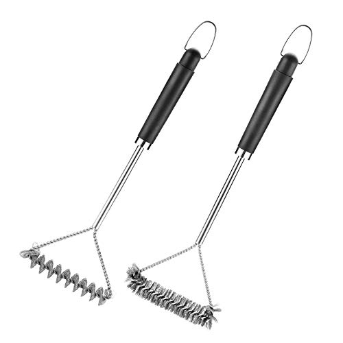 Grilljoy 3pcs Grill Brush Set includes Wire Brush and Bristle Free Brush - 17.5'' Safe Stainless Steel Barbecue Cleaning Brush for Weber Gas/Charcoal Grilling Grates - Perfect BBQ Cleaner Accessories.
