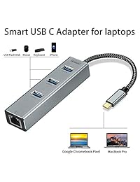 JAVONTEC USB C to Ethernet Adapter, USB 3.1 Type C to 3 Port USB 3.0 Hub with RJ45 10 100 1000 Gigabit Ethernet LAN Wired Network Converter Compatible MacBook, Surface, Dell XPS, HP Spectre More