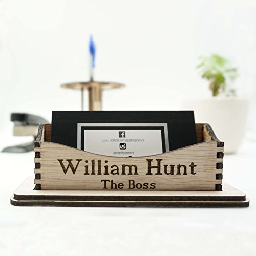 Custom Personalized Name Wooden Business Cards Holder Office Desk Tray Storage Organization Supplies Minimalist Modern Boss Coworker Manager Gift - Thumbnail 3