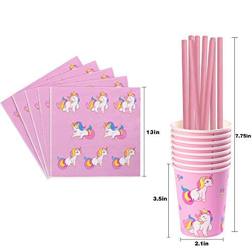 Unicorn Party Supplies Unicorn Birthday Decorations Set Includes Disposable Paper Plates, Cups, Napkins, Straws, Tablecloth, Decorations Balloons, Decorations Bunting, Serves 25, 177PCS