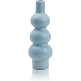 Matte Blue Ceramic Vase, 11-Inch Textured Bubble Stacked Ball Flower Vase, Minimalist Nordic Home Decor Accents for Modern Sh