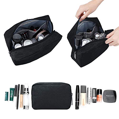 E-Tree 9.8 inch Canvas Zippered Cosmetic Travel Bag, Makeup Carrying Case, Portable Daily Storage, Compliant Bag, Toiletry Carry Pouch Small Organizer, Black 4 E-Tree 9.8 inch Canvas Zippered Cosmetic Travel Bag, Makeup Carrying Case, Portable Daily Storage, Compliant Bag, Toiletry Carry Pouch Small Organizer, Black