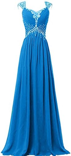 Neweer Women's V-neck Cap Sleeve Prom Gowns Long Chiffon Mother Patry Dress Pool Blue US14