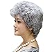 GOOACTION Granny Short Curly Silver Gray White Fluffy Wig for Old Middle Aged and Elderly Women Daily Use Wigs Halloween Cosplay Synthetic Hair Wigs