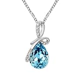 Mondaynoon Eternal Twinkle Love Swarovski Elements Clear Teardrop/waterdrop/drops Shaped Crystal Pendant Necklace for Elegant Women Mom,17.7 Inch