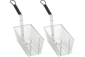 KUBE WITH A K Deep Fryer Basket | 13" x 6.5" x 5.25" Restaurant Kitchen Commercial Use | Front Hooks Non-Slip Handle | Nickle Plated Stainless Steel (2 Pack)