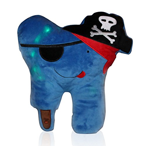 Zigora Tooth Fairy LED Pirate Pillow Kit for Boys 5 Piece Bundle Memorable Gift Set - 1 LED Pillow, 2 FDA Approved Toothbrushes, 1 Keepsake Box, 1 Lost Tooth Certificate Pad & 4 AA Batteries.