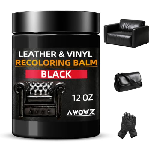 AWOWZ Ledersofa Reparatur-Set – 300 ml Recoloring Balsam zur professionellen Aufarbeitung von verblassten & zerkratzten Ledermöbeln | Schwarzer Leder-Pflegebals