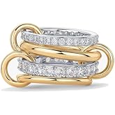 ClosJery Gold Stackable Rings for Women Non Tarnish, 18k Gold Plated Cubic Zirconia Rings, Silver Multi-Link Connected Knuckle Women Stack Rings Set