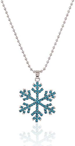 Elsa Princess Snowflake Crystal Pendant Necklace Blue and Silver Fashion Children Cartoon Jewelry (blue)