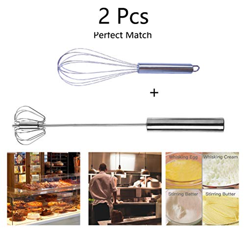 Set of 2 Stainless Steel Whisk 8 Inches and 10 Inches,Kitchen Balloon Hand Stainless Whisk Set for Blending Whisking Beating Stirring by Ouddy,Push Whisk,Egg Whisk - Thumbnail 5
