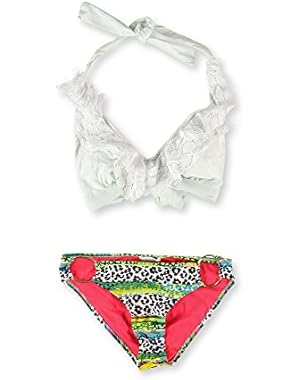 Jessica Simpson Womens Lace Ruffle Ring Side 2 Piece Bikini