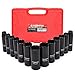 CASOMAN 3/8-Inch Drive Deep Impact Socket Set, Metric, Cr-V, 6-Point, 7mm - 19mm, 13 pcs Sockets Set