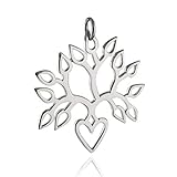 Tree of Life Pendant - 925 Sterling Silver - Open Heart Family Love Leaves - Jewelry Accessories Key Chain Bracelets Crafting Bracelet Necklace Pendants