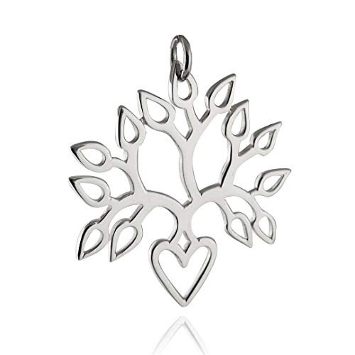 Tree of Life Pendant - 925 Sterling Silver - Open Heart Family Love Leaves - Jewelry Accessories Key Chain Bracelets Crafting Bracelet Necklace Pendants