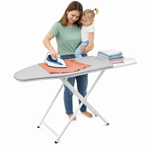 Mesa de Passar Roupa Suprema Dobrável com Porta-Ferro, Altura Ajustável e Estrutura Reforçada, Tábua de Passar Roupa Extra Grande Preto/Chumbo Metalizado Suprema Extra
