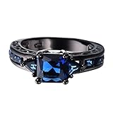 JunXin Princess Trillion &Radiant Cut Sapphire Blue Birthstone Black Gold Ring Size5/6/7/8/9/10/11
