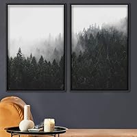 2 Piece Framed Canvas Wall Art Misty Forest Canvas Prints Home Artwork Decoration for Living Room,Bedroom - 16