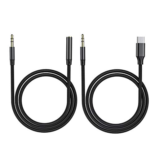 C-type USB to 3.5 male audio adapter cable AUX jack car audio cable [5 feet + 5 feet 2 packs] USB C to 3.5MM, 3.5MM audio extension cable for Nokia Samsung and other Type-c port phones. ..... ...