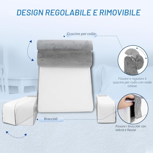 HOMCA Reading Pillow for Bed and Sofa with Removable Neck Pillow and Armrests, Pillows for Reading/Relaxing/Watching TV, with Pocket and Washable Cover (38x47x57cm)