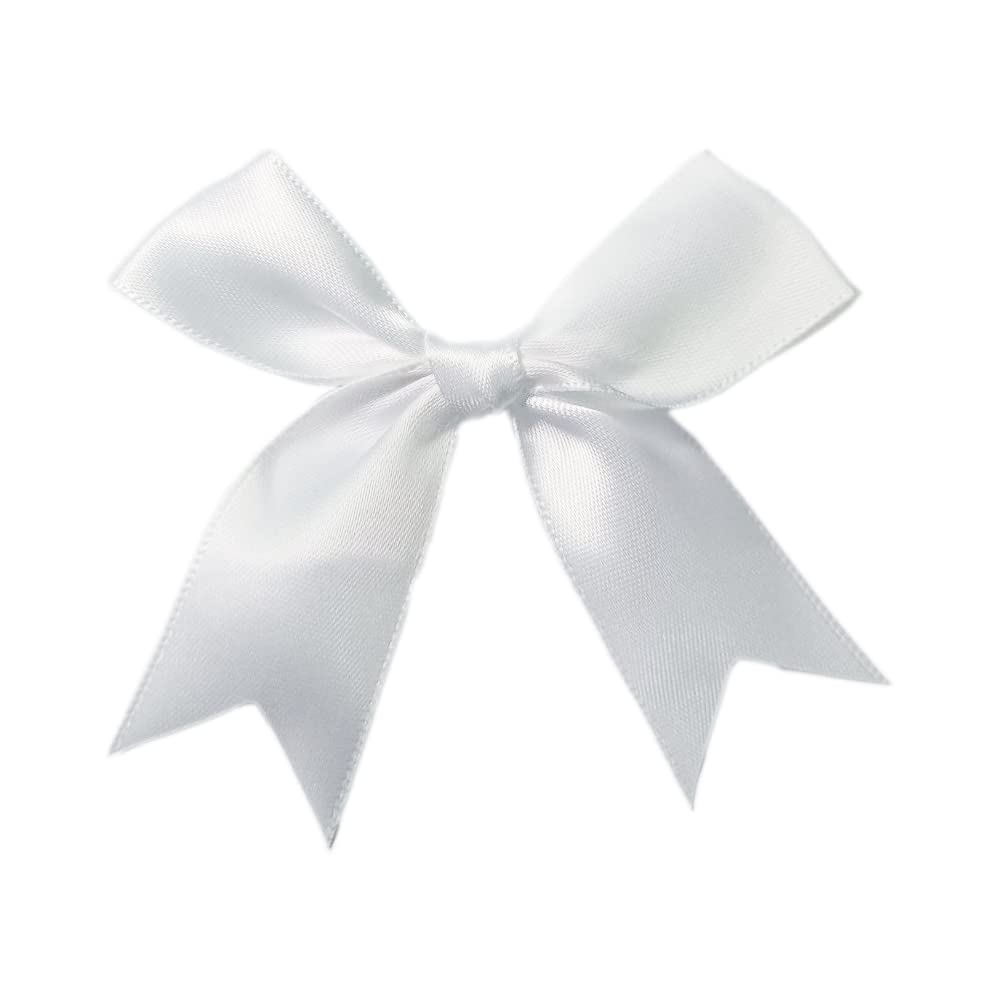 Duories Pack of 50 White Satin Polyester Ribbon Bows, 8.5 x 8.5 cm, Ready Bows for DIY Crafts, Wedding, Christmas, Valentine's Day, Decoration