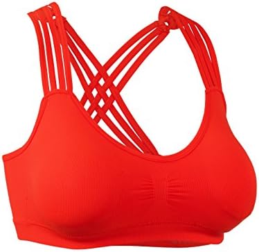 DOUBLDOWomens Crisscross Strappy Back Fashion Sports Bra -One Size-Neon_Orange
