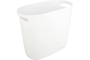 JiatuA Plastic Small Trash Can Slim Waste Basket with Handles 3.2 Gallon Narrow Garbage Container Bin for Bathroom, Bedroom, Kitchen, Home Office Under Desk, Dorm, Laundry Room, Kids Room, White