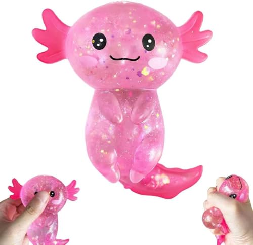 Last page® Axolotl Squishy Stress Relief Toy – Glitter Fidget Toy Cute Salamander Squeeze Toy for Kids & Adults, Party Favor Desk Fidget
