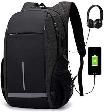 Laptop Backpack Rucksack Notebook Smart Business Backpack Large Capacity 17 Inch TSA Lock Anti Theft Water Resistant USB Charging Port & Headphone Jack Office Travel Bag- Black